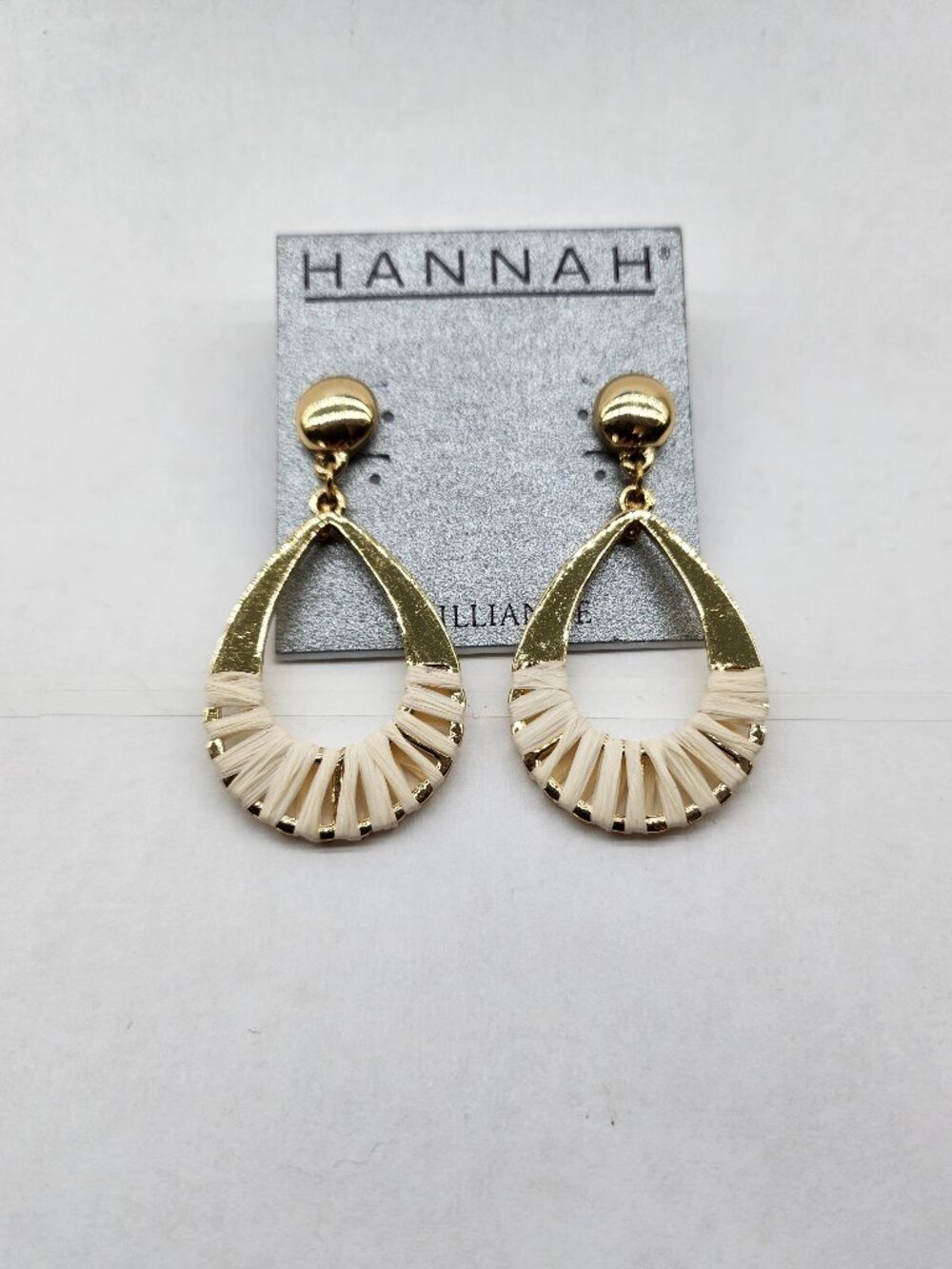BFD- Fashion Earrings by Hanna Brilliance Gold tone with Cream fabric wrappings